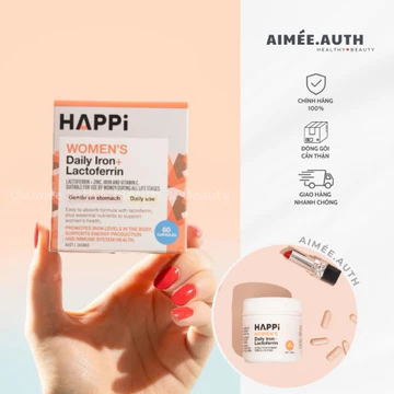 [SALE DATE 04/2027] Viên uống bổ sung sắt & tăng đề kháng HAPPI Women’s Daily Iron+ Lactoferrin - Hộp 60 viên