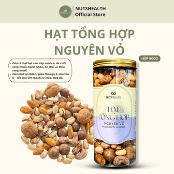 Hạt dinh dưỡng Healthy tổng hợp mix 5 loại nguyên vỏ NUTSHEALTH 500g (Macca, Hạt Dẻ Cười,Hạnh Nhân,Hạt Óc Chó, Hạt Điều)