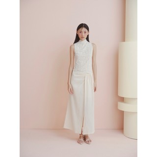 Chân váy OLV dài xẻ tà Cream Linen Wrap Skirt thanh lịch sang trọng phù hợp đi chơi đi tiệc