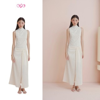 Chân váy OLV dài xẻ tà Cream Linen Wrap Skirt thanh lịch sang trọng phù hợp đi chơi đi tiệc