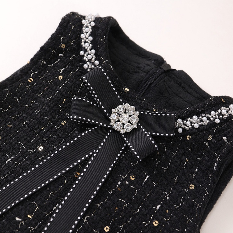 Váy Cho Bé Gái, Váy Dạ Lót Nhung Cho Bé Gái Thiết Kế Họa Tiết Bling Vàng Kèm Nơ Chất Mềm Mại