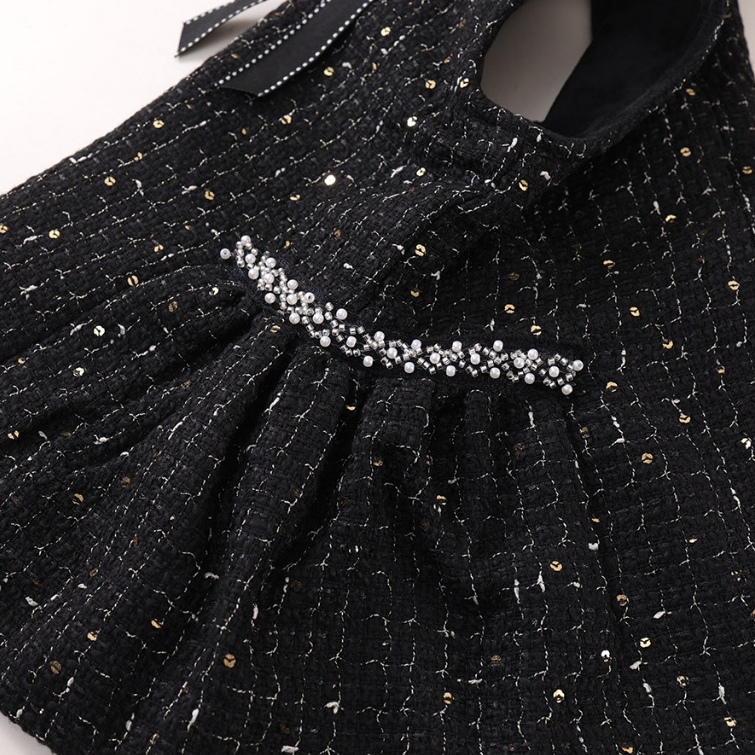 Váy Cho Bé Gái, Váy Dạ Lót Nhung Cho Bé Gái Thiết Kế Họa Tiết Bling Vàng Kèm Nơ Chất Mềm Mại