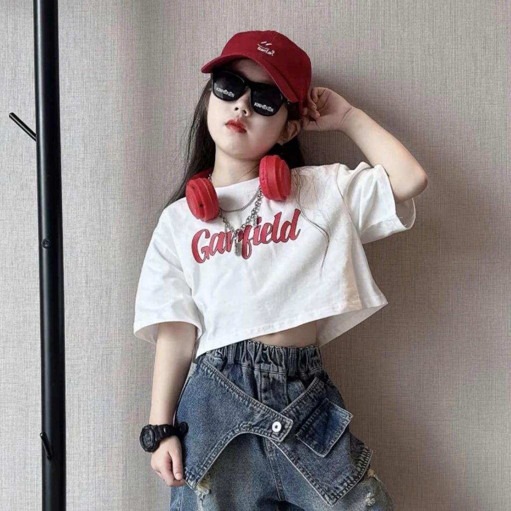 Set đồ thời trang bé /bé gái Áo thun cotton + Quần short jean phá cách 2 màu Trắng & Đen Phong cách năng động thoải mái