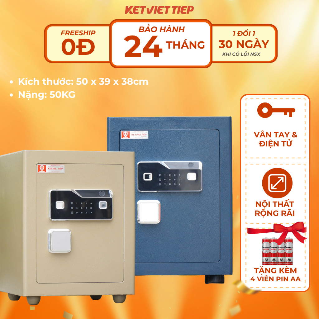 Két Sắt Việt Tiệp Siêu Cường Khóa Vân Tay Điện Tử SC34VTĐT 50KG Bảo Mật Cao Cấp (Freeship Toàn Quốc)