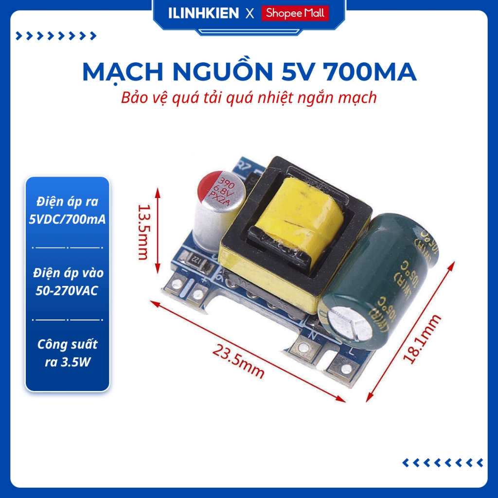 Mạch nguồn xung mini 5V 700mA  12V 400mA chính hãng Ilinhkien