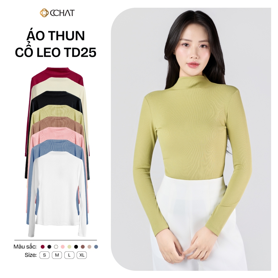 Áo Thun 𝐂𝐂𝐇𝐀𝐓 Tay Dài Cổ Leo Dáng Ôm Body Chất Vải Cao Cấp Co Giãn Mềm Mịn 25TDC2015OB