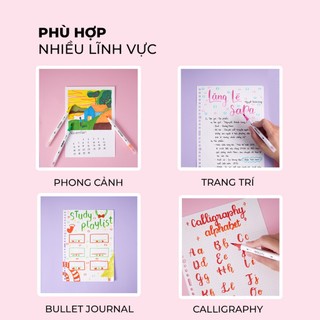 Bút Viết Calligraphy CLASSMATE 2 Đầu Ngòi BRUSH - Ngòi FINE Viết Bullet Journal, Bút Lông Màu Trang Trí Tiêu Đề Cao Cấp