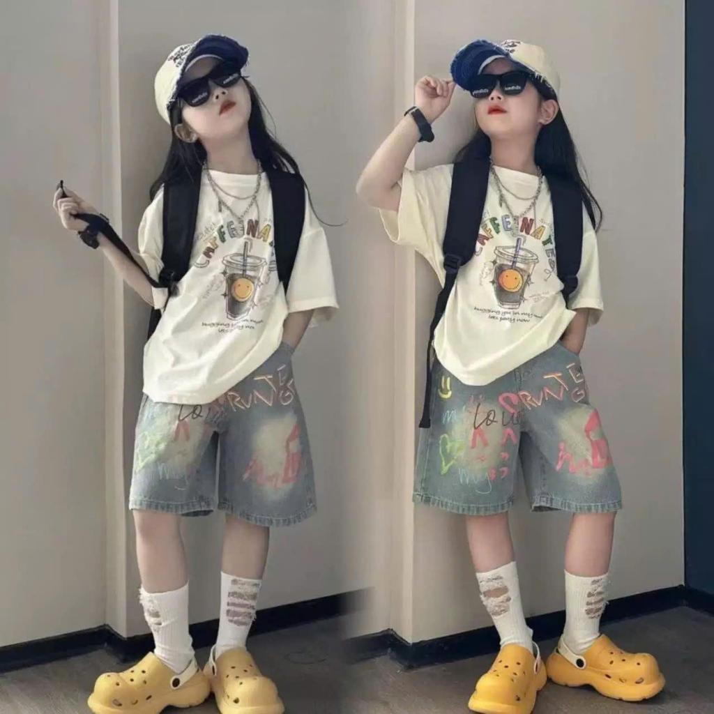 Set đồ thời trang cá tính cho bé - Năng động & Sành điệu Áo thun oversize cotton mềm mại Quần short jeans