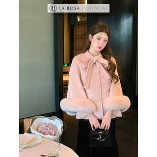 Áo Choàng Tay Lông Tiểu Thư La Rosa Màu Hồng, Đỏ, Kem Cổ Nơ Siêu Xinh Mặc Mùa Đông, Noel, Tết,..T312