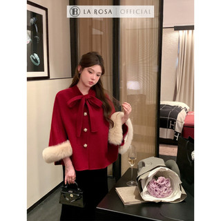 Áo Choàng Tay Lông Tiểu Thư La Rosa Màu Hồng, Đỏ, Kem Cổ Nơ Siêu Xinh Mặc Mùa Đông, Noel, Tết,..T312
