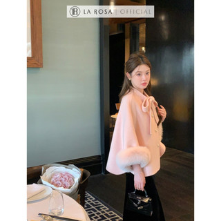 Áo Choàng Tay Lông Tiểu Thư La Rosa Màu Hồng, Đỏ, Kem Cổ Nơ Siêu Xinh Mặc Mùa Đông, Noel, Tết,..T312