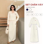 Set Bộ Váy Dài ECOCHIC Áo Crop Cổ Cao Halfzip Logo Phối Chân Váy Dài Dây Rút Chất Liệu Cao Cấp Chính Hãng B194 — ảnh 2