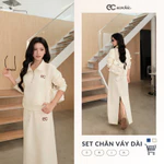 Set Bộ Váy Dài ECOCHIC Áo Crop Cổ Cao Halfzip Logo Phối Chân Váy Dài Dây Rút Chất Liệu Cao Cấp Chính Hãng B194 — ảnh 4