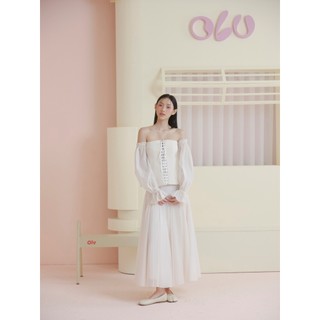 Áo corset OLV cúp ngực kèm tay bồng rời Ivory Lace Up Off Shoulder Corset Top mặc nhiều kiểu