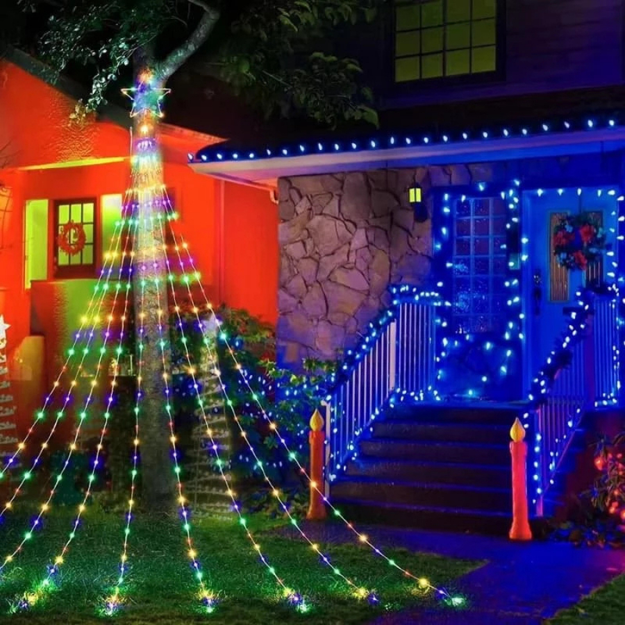 Đèn Sao Đỉnh Có Dây Thả Hiệu Ứng Thác Nước Trang Trí Noel Giáng Sinh