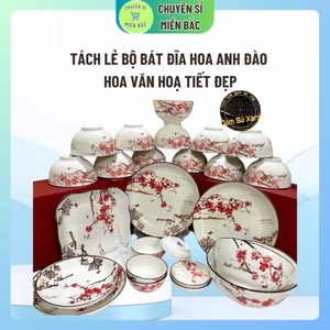 TÁCH LẺ bộ bát đĩa hoa anh đào hoa văn hoạ tiết đẹp, sắc nét 123566