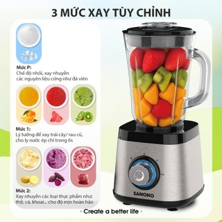 (MỚI) Máy xay sinh tố 2 cối thủy tinh Samono SW-BLS500B Công suất 500W dung tích 1.5L & 250ml - BH 1 năm