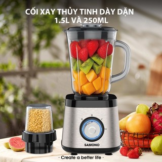 (MỚI) Máy xay sinh tố 2 cối thủy tinh Samono SW-BLS500B Công suất 500W dung tích 1.5L & 250ml - BH 1 năm