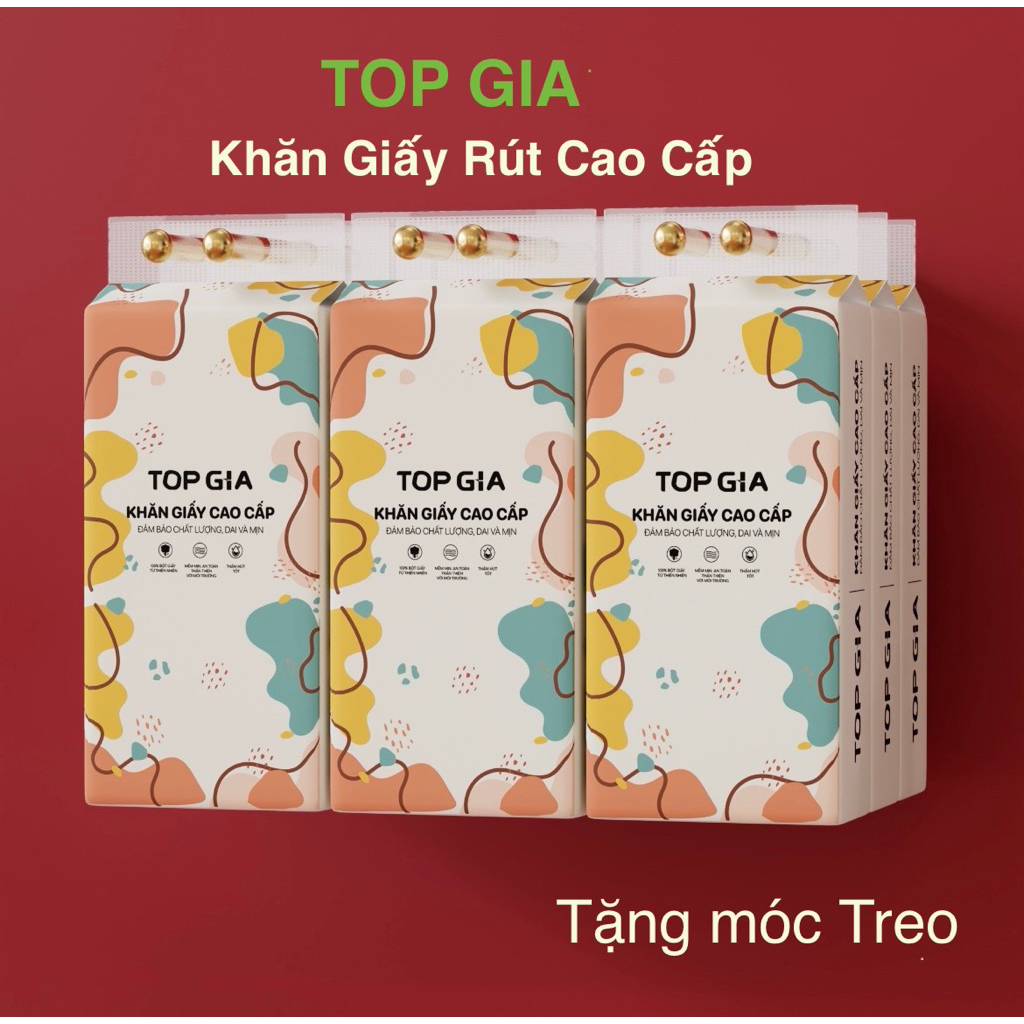Thùng 6 túi tặng 3 móc treo Giấy vệ sinh, Khăn giấy treo tường đa sắc Top Gia 100% bột gỗ nguyên sinh, mềm mịn