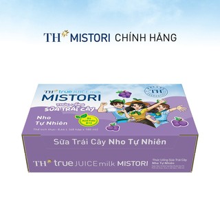 Thùng 48 hộp thức uống Sữa trái cây Nho tự nhiên TH true JUICE milk MISTORI 180ml (180ml x 48)