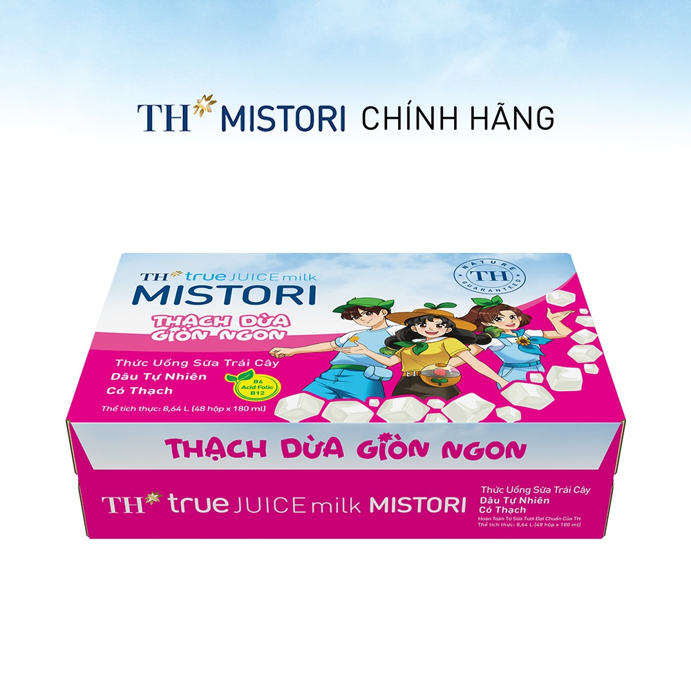 Thùng 48 hộp thức uống Sữa trái cây hương Dâu có thạch  TH true JUICE milk MISTORI 180ml (180ml x 48)