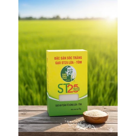 Gạo Ông Cua ST25 Lúa – Tôm Đặc Sản Sóc Trăng Cao Cấp, Gạo Ngon Dẻo Thơm (Hộp 2kg / Bao 5kg)