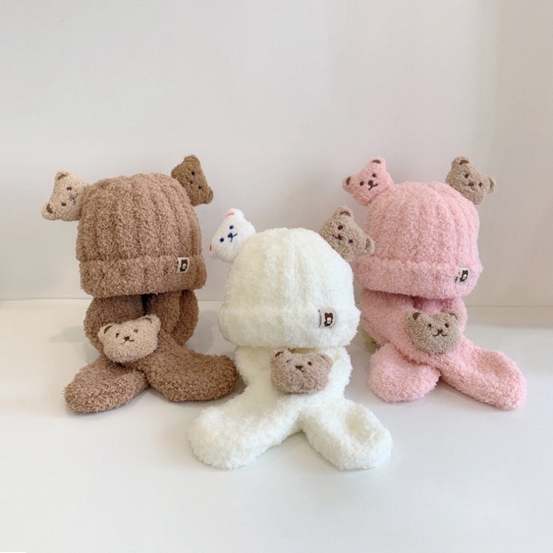 Mũ khăn mùa đông cho bé chất liệu lông 2 lớp giữ ấm cho bé thiết kế cute cực xinh hàng Quảng Châu