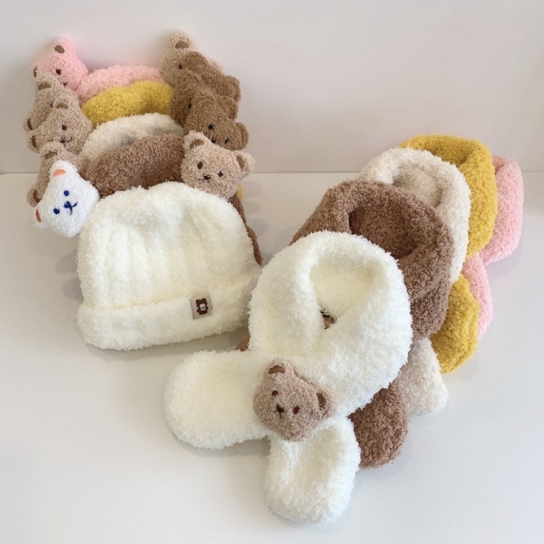 Mũ khăn mùa đông cho bé chất liệu lông 2 lớp giữ ấm cho bé thiết kế cute cực xinh hàng Quảng Châu