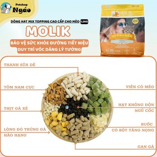 Hạt Cho Mèo MOLIK 1.5kg Mix 8 Loại Topping Sữa Dê Hỗ Trợ Tiêu Hóa Hạn Chế Búi Lông Mượt Lông