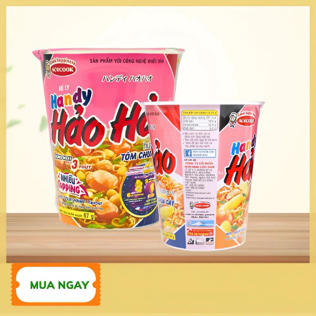 Mì Ly, Mì Tôm Hảo Hảo Handy, Mì Tôm Ăn Liền Acecook, Vị Tôm Chua Cay Thơm Ngon, Thùng 24 Ly, 30 gói Tiện Lợi