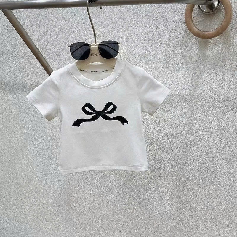 Bộ quần áo 2 Món Quần Bò Đính Nơ và Áo Cotton In Hình Nơ Cho Bé Gái
