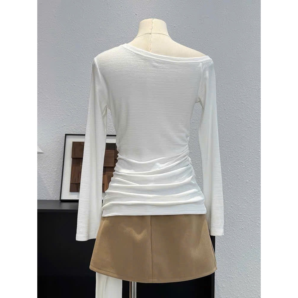 áo thun lệch vai dài tay nữ nhún eo thắt nơ Thanhhuyenclothing , áo thun nữ dài tay nhún eo thanh lịch A124