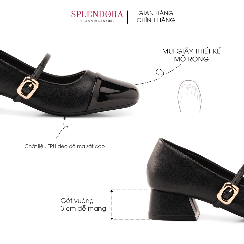 Giày Búp Bê Marry Jane Nữ Phom Rộng Splendora Gót Vuông Cao 3cm Lolita Kiểu Dáng Công Chúa _M1