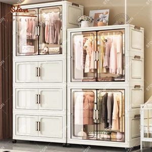 STON 70/80cm Tủ Quần Áo Trong Suốt Nhựa Tủ Đựng Suất Lớn Có Bánh Xe Phòng Ngủ Móc Treo Áo Gấp Gọn