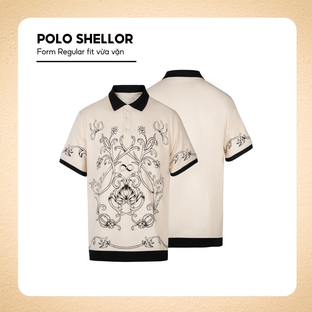 Áo polo nam cổ bẻ SHELLOR họa tiết Baroque in chìm nổi bật, cổ điển, vải CVC cao cấp - FEAER