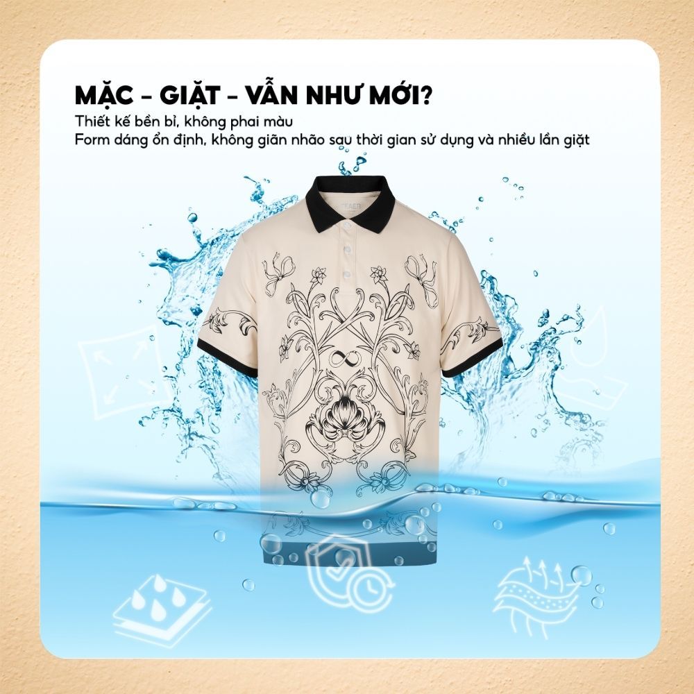 Áo polo nam cổ bẻ SHELLOR họa tiết Baroque in chìm nổi bật, cổ điển, vải CVC cao cấp - FEAER