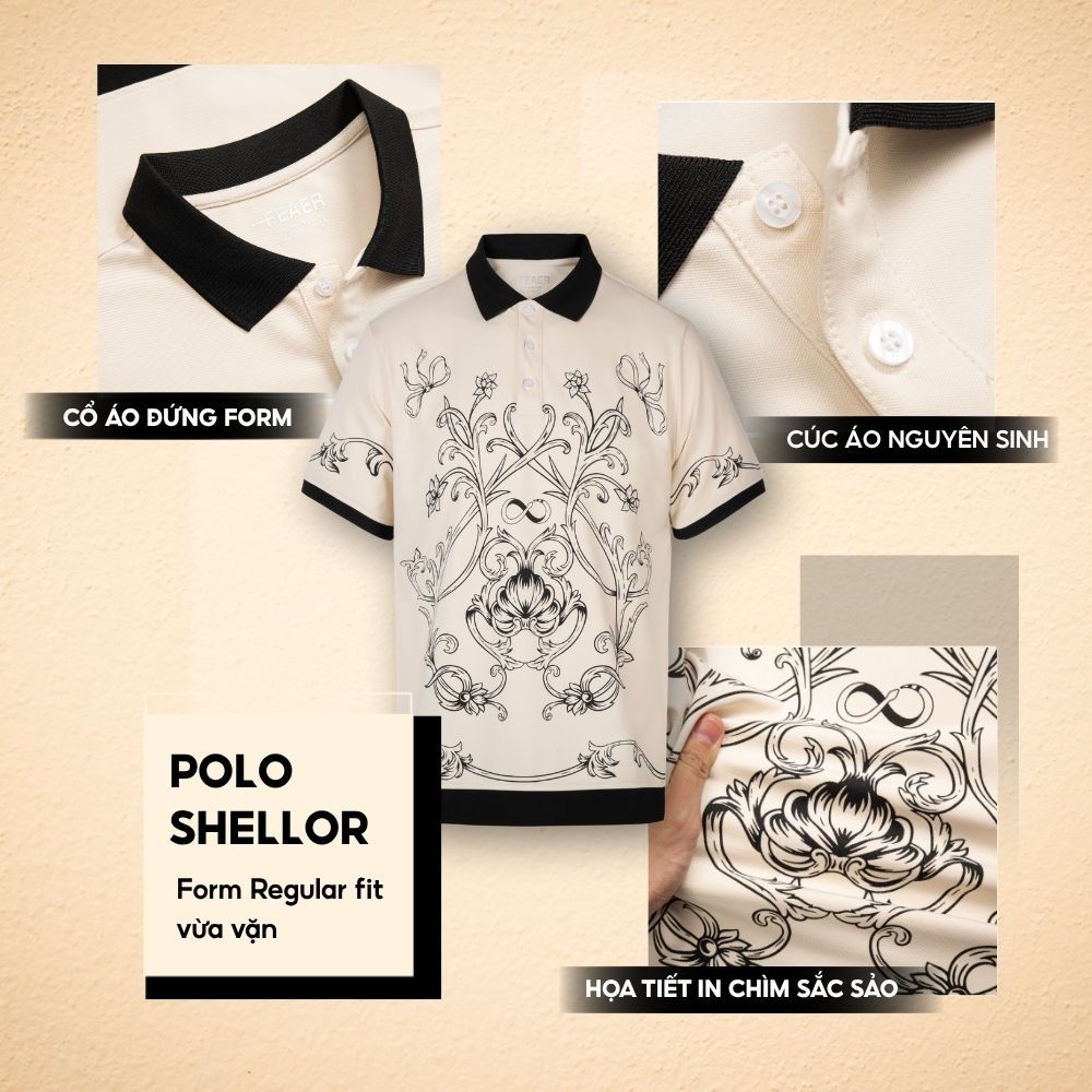 Áo polo nam cổ bẻ SHELLOR họa tiết Baroque in chìm nổi bật, cổ điển, vải CVC cao cấp - FEAER