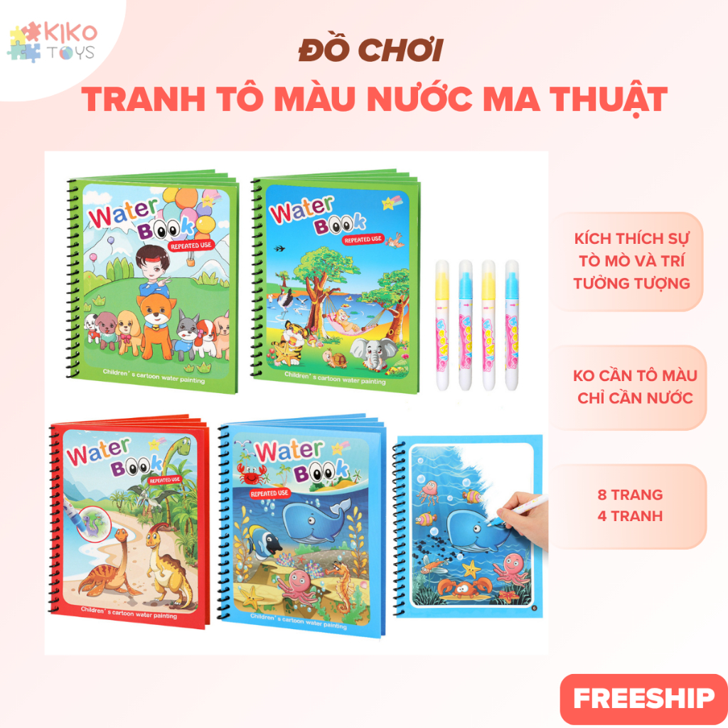 Tranh Tô Màu Nước Ma Thuật Magic Cho Bé Tái Sử Dụng Nhiều Lần – Tặng Kèm Bút