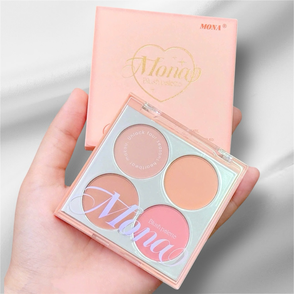 Má hồng Mona 4 ô – Tông cam & hồng sữa siêu xinh, dễ phối make up.