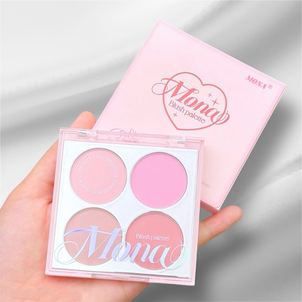 Má hồng Mona 4 ô – Tông cam & hồng sữa siêu xinh, dễ phối make up.