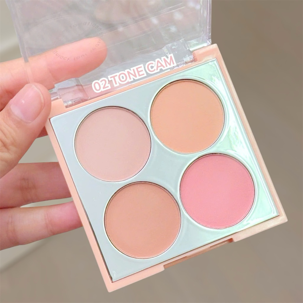 Má hồng Mona 4 ô – Tông cam & hồng sữa siêu xinh, dễ phối make up.