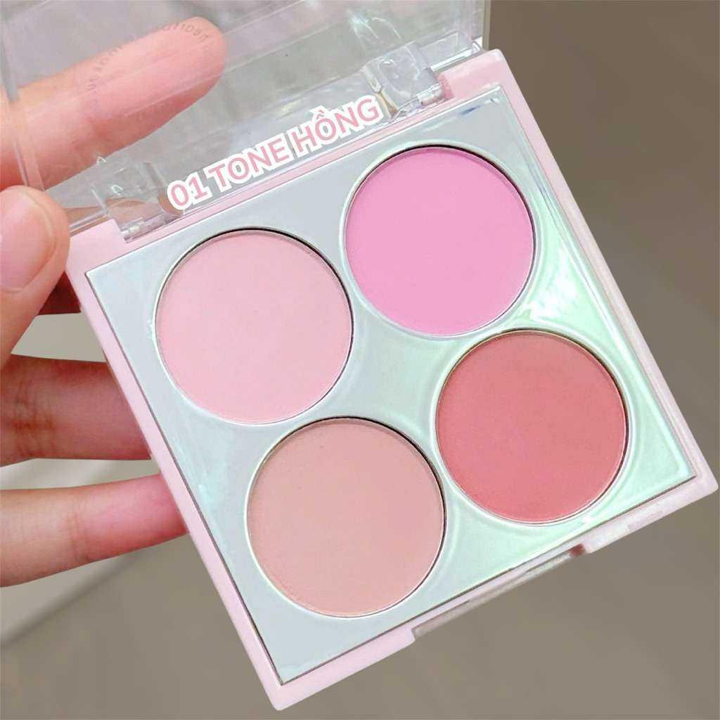 Má hồng Mona 4 ô – Tông cam & hồng sữa siêu xinh, dễ phối make up.