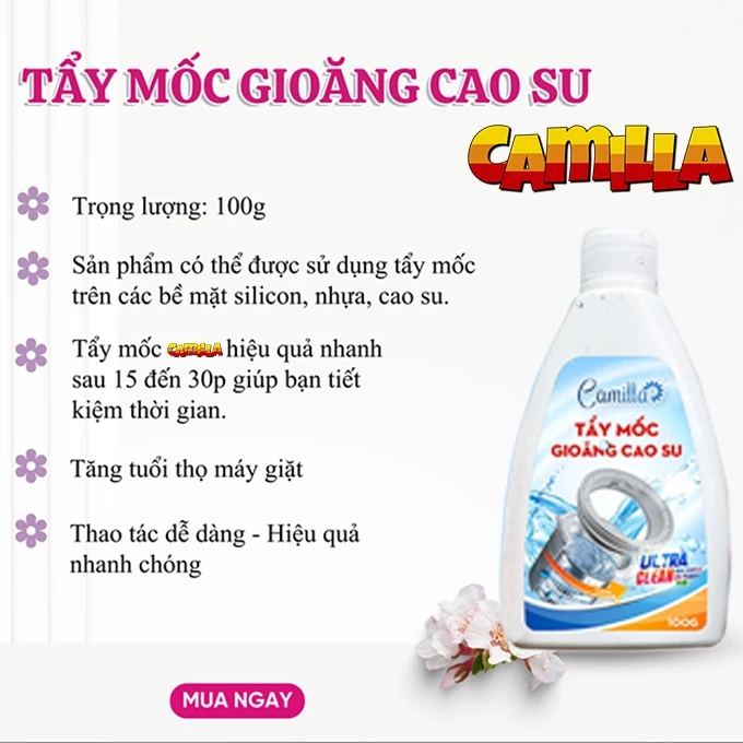 Combo Tẩy lồng máy giặt Camilla 300G + 1 Bột Tẩy mốc gioăng cao su Camilla 100G