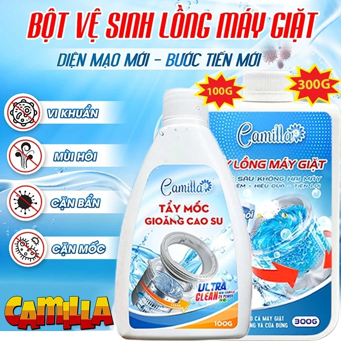 Combo Tẩy lồng máy giặt Camilla 300G + 1 Bột Tẩy mốc gioăng cao su Camilla 100G