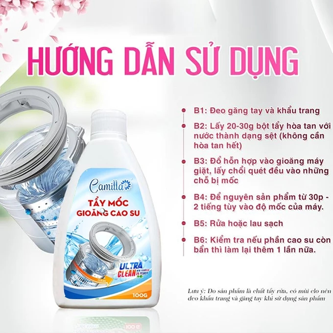 Combo Tẩy lồng máy giặt Camilla 300G + 1 Bột Tẩy mốc gioăng cao su Camilla 100G