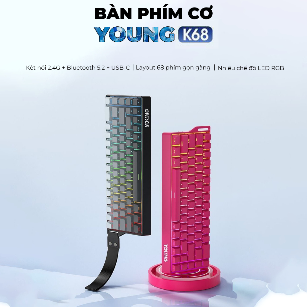 Bàn Phím Cơ Không Dây YOUNG K68 Siêu Gọn Nhẹ 3 MODE Kết Nối LED RGB ...