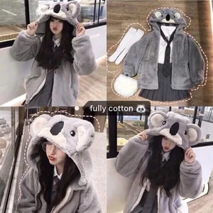 Áo Lông khoá kéo Mũ tai gấu dày dặn phối hình cute đáng yêu
