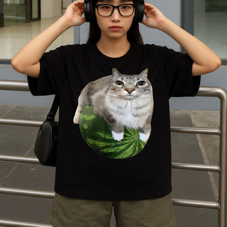 Áo Thun Meme Hài Hước Mèo Ôm Dưa Hấu, Áo Thun Oversize Hài hước, Premium Cotton 4 Chiều Nam Nữ