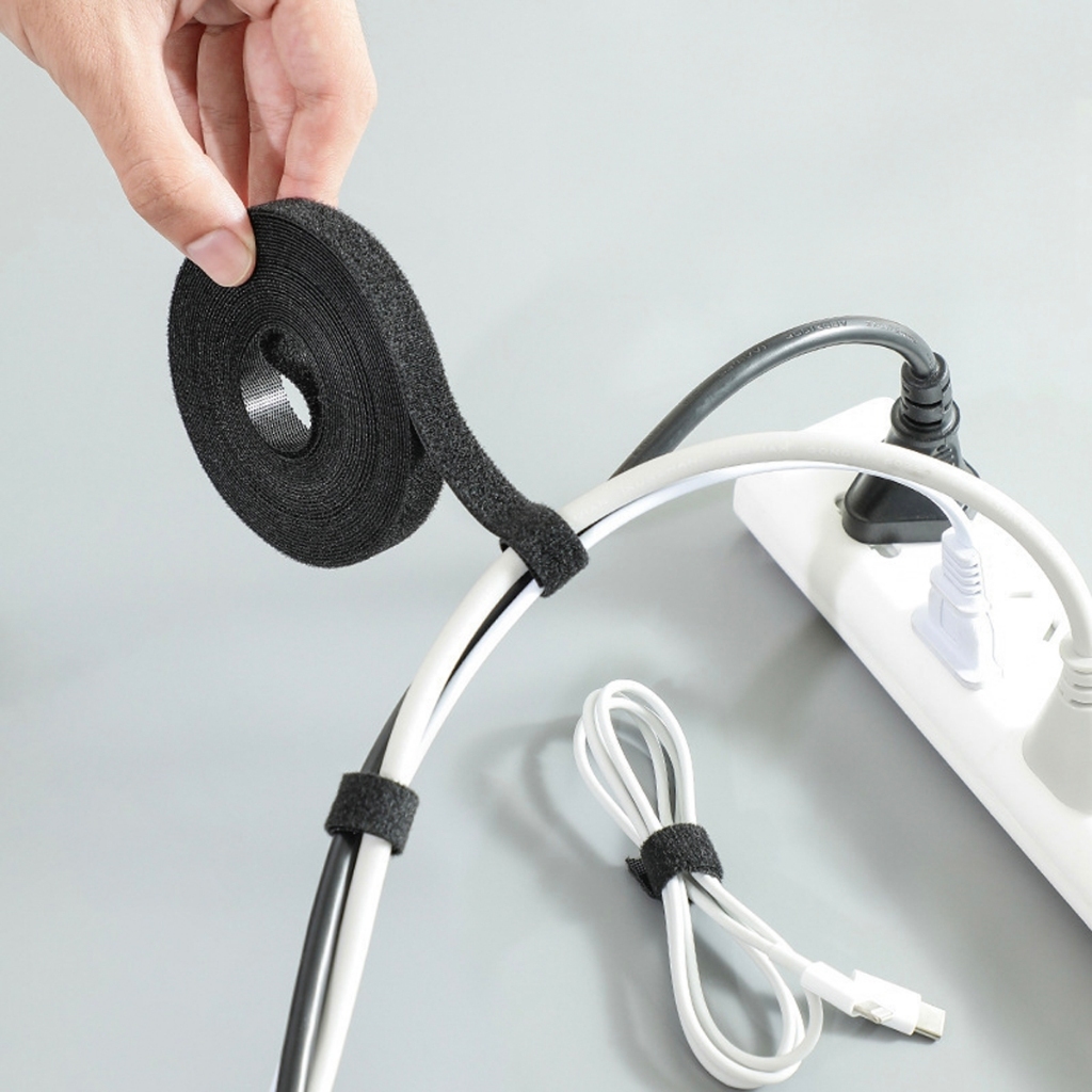 Cuộn Băng Dán Quấn Dây Cáp Sạc Dây Điện Dài 5m, Dây Băng Dính Gai Chống Rối Quấn Gọn Dây Tái Sử Dụng