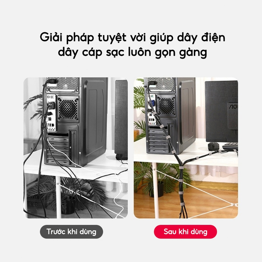 Cuộn Băng Dán Quấn Dây Cáp Sạc Dây Điện Dài 5m, Dây Băng Dính Gai Chống Rối Quấn Gọn Dây Tái Sử Dụng